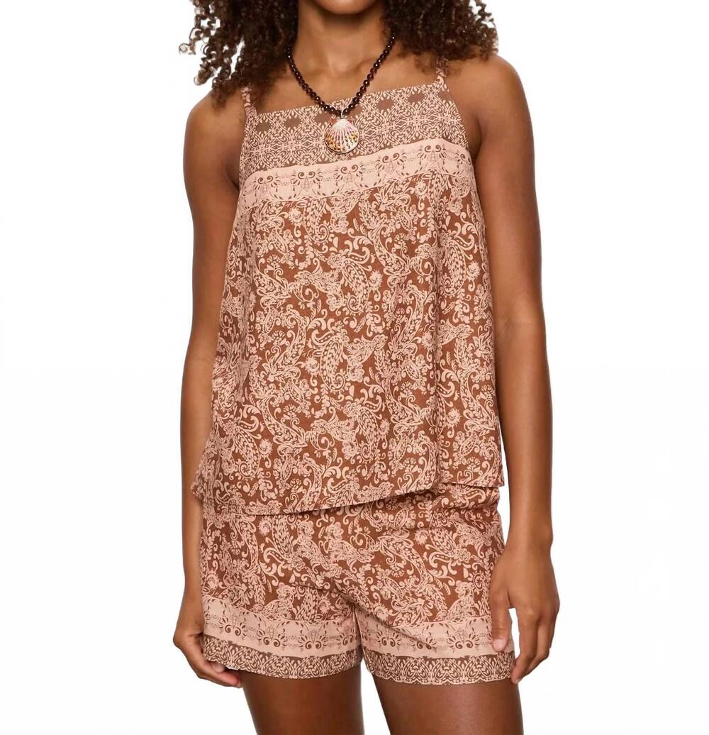 NEW SANCTUARY nomad button back cami in mosaic clay with border